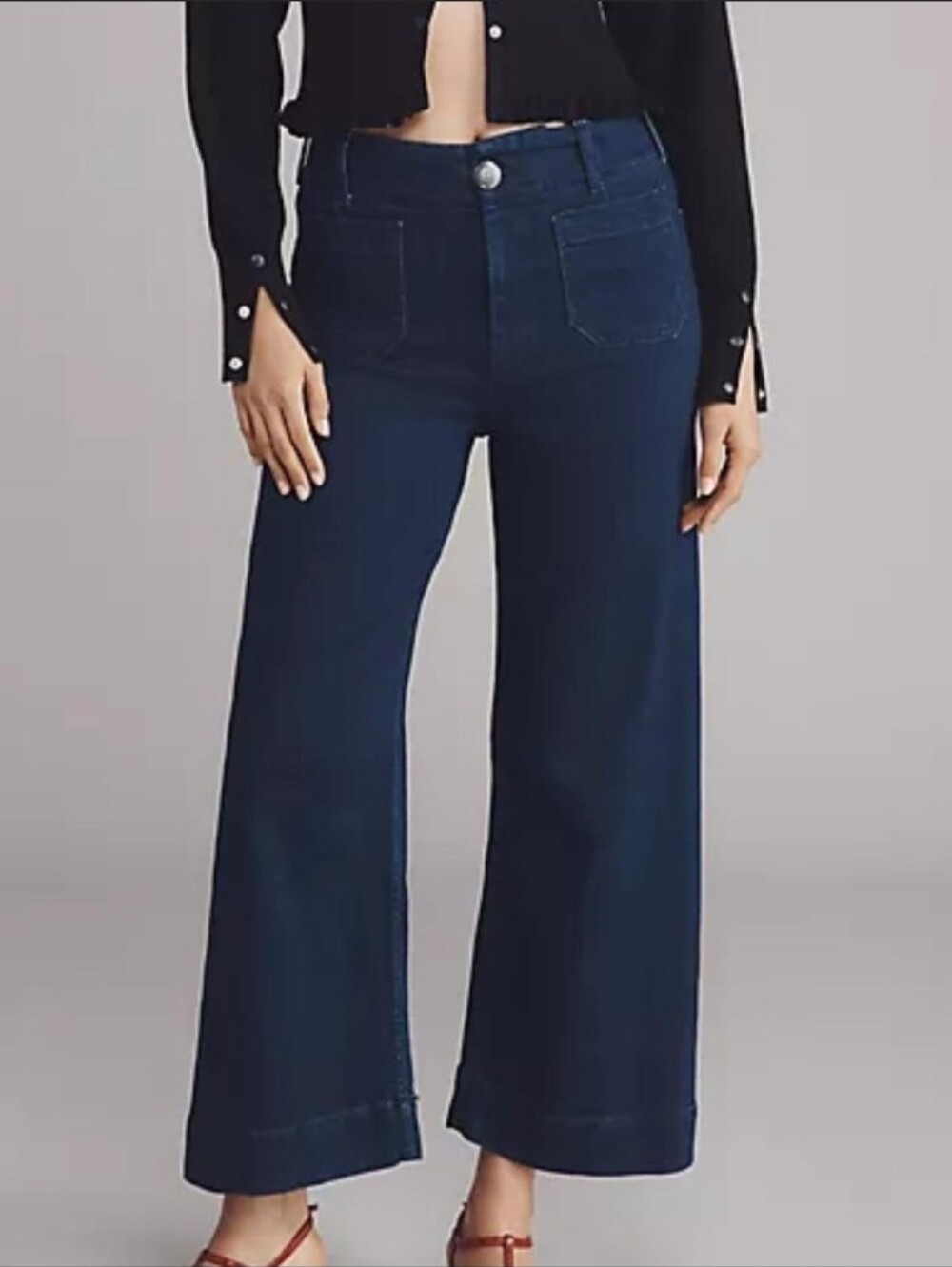 Maeve Dark Blue Wide-Leg Cropped Jeans